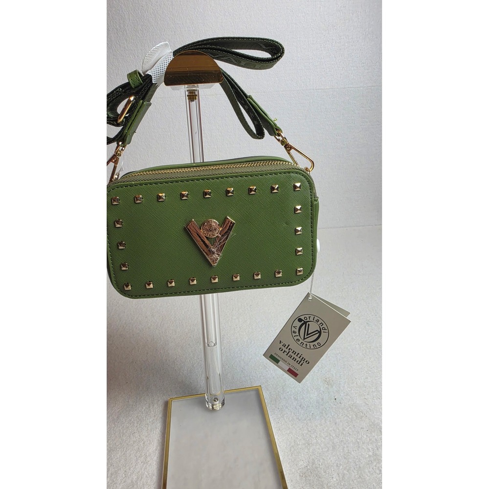 Valentino Orlandi Forest Green Studded Crossbody Camera Bag V-3003 NWT